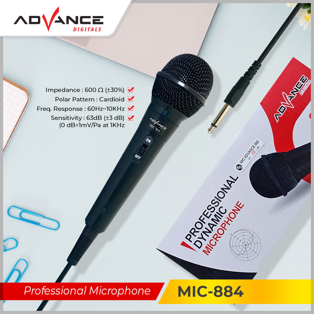 Microphone Kabel Jack Kecil 3.5Mm Advance Mic-884 Karaoke Panjang 2.5 Meter Profesional Dynamic Mic