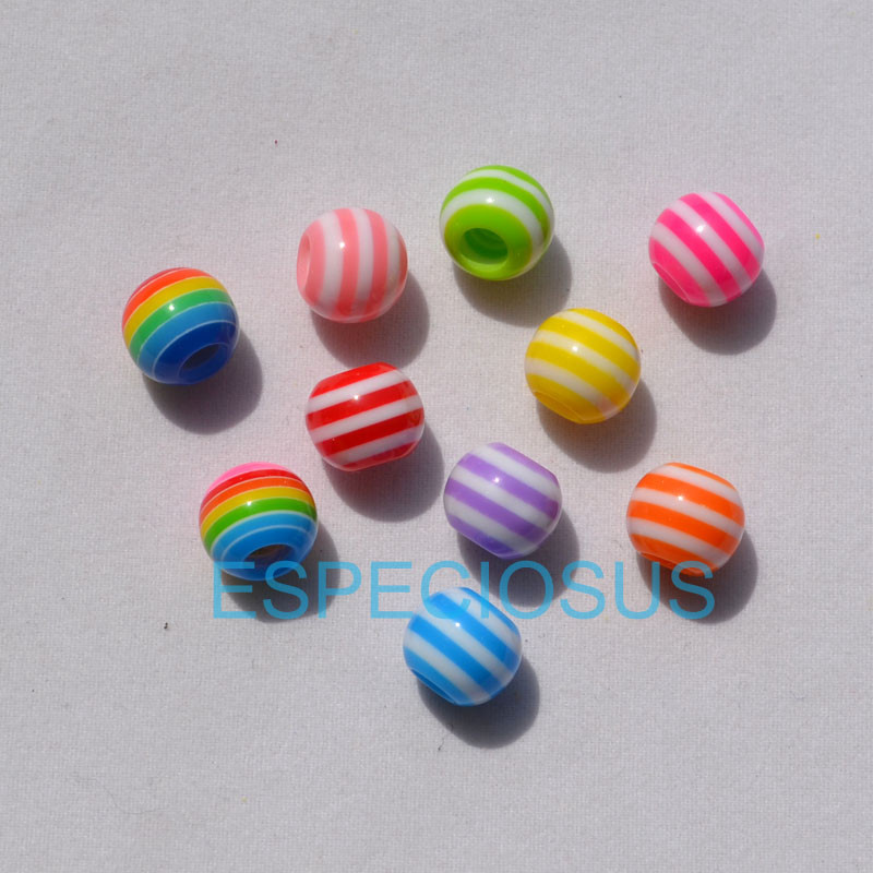 

50 pcs DIY Bracelet Accessory Handcraft Mix Color Fringe Beads 10MM Round Shaped Big Hole Resin Stripe Beads jewelry Findings