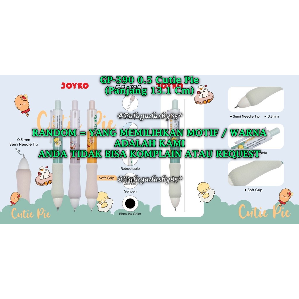 

(1 Pak Isi 12 Pcs) GROSIR Gelpen JOYKO GP-390 Cutie Pie 0.5 mm / Pulpen Pena Joyko GP-390 (1 Pak/12)