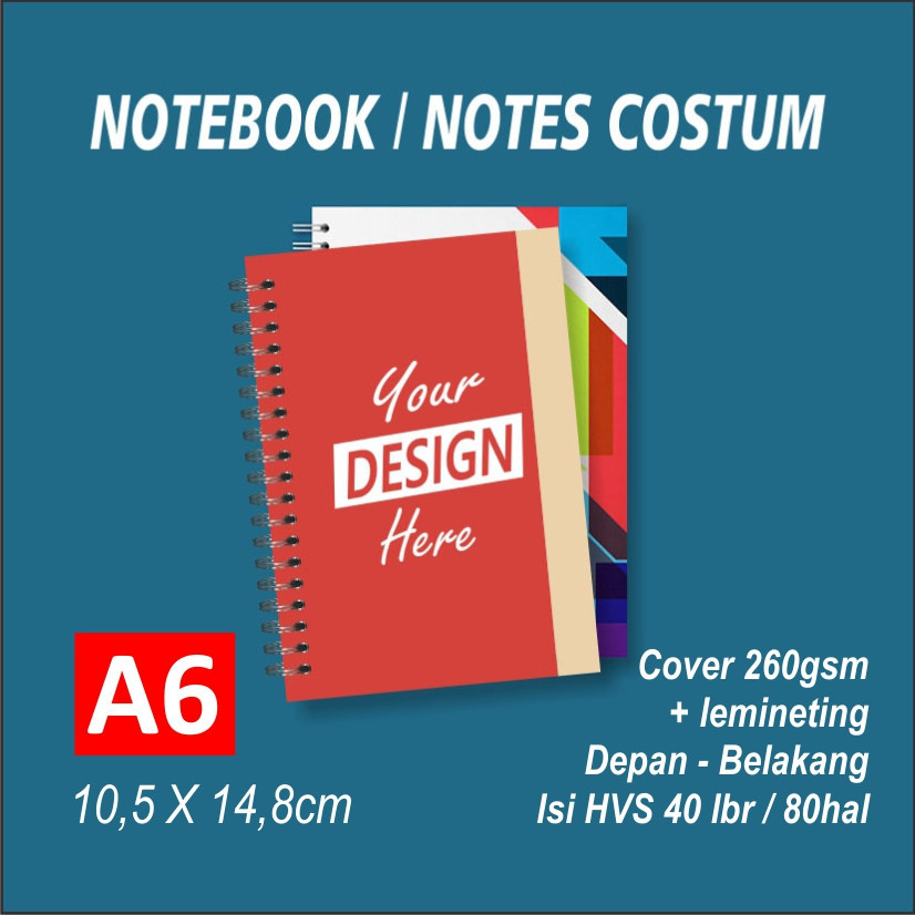 

Buku Catatan / Notebook/Notes Spiral Custom A6 isi 40 lembar garis/polos