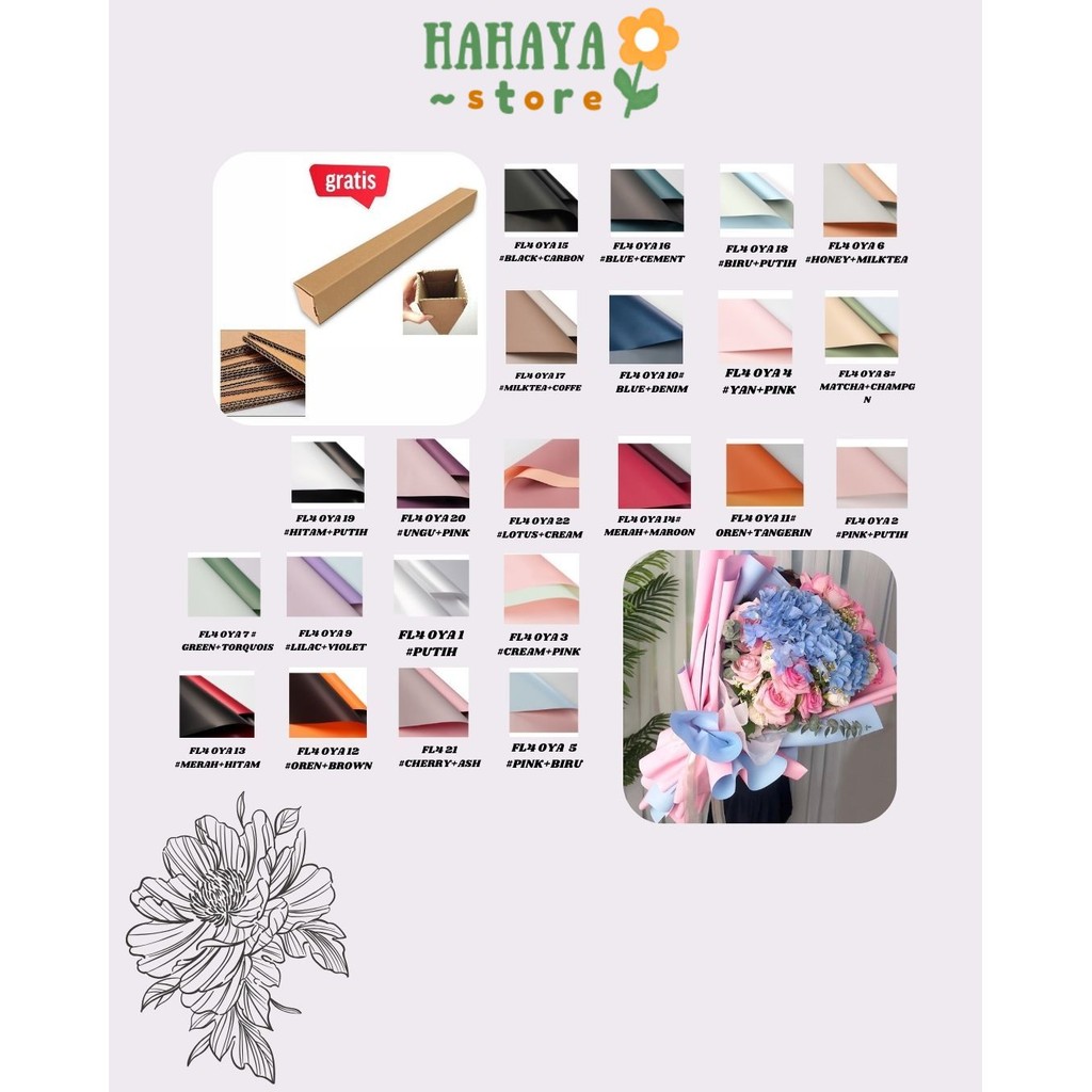 

HAHAYA - (5 LEMBAR) - FL4 OYA SMALL 38.5*45CM Kertas Bunga Buket Dua Warna Bi Color/Kertas Buket Florist Cellophane