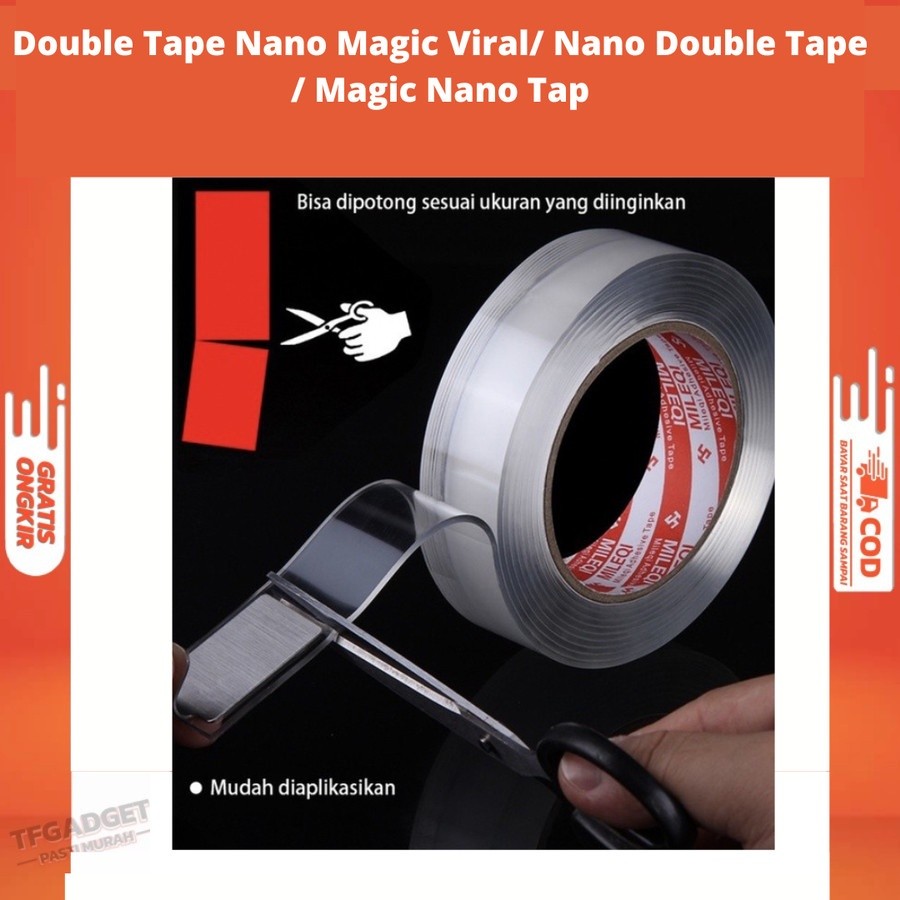 

Double Tape Nano Selotip Bening 2 Sisi Serbaguna 1M, 3M, & 5M