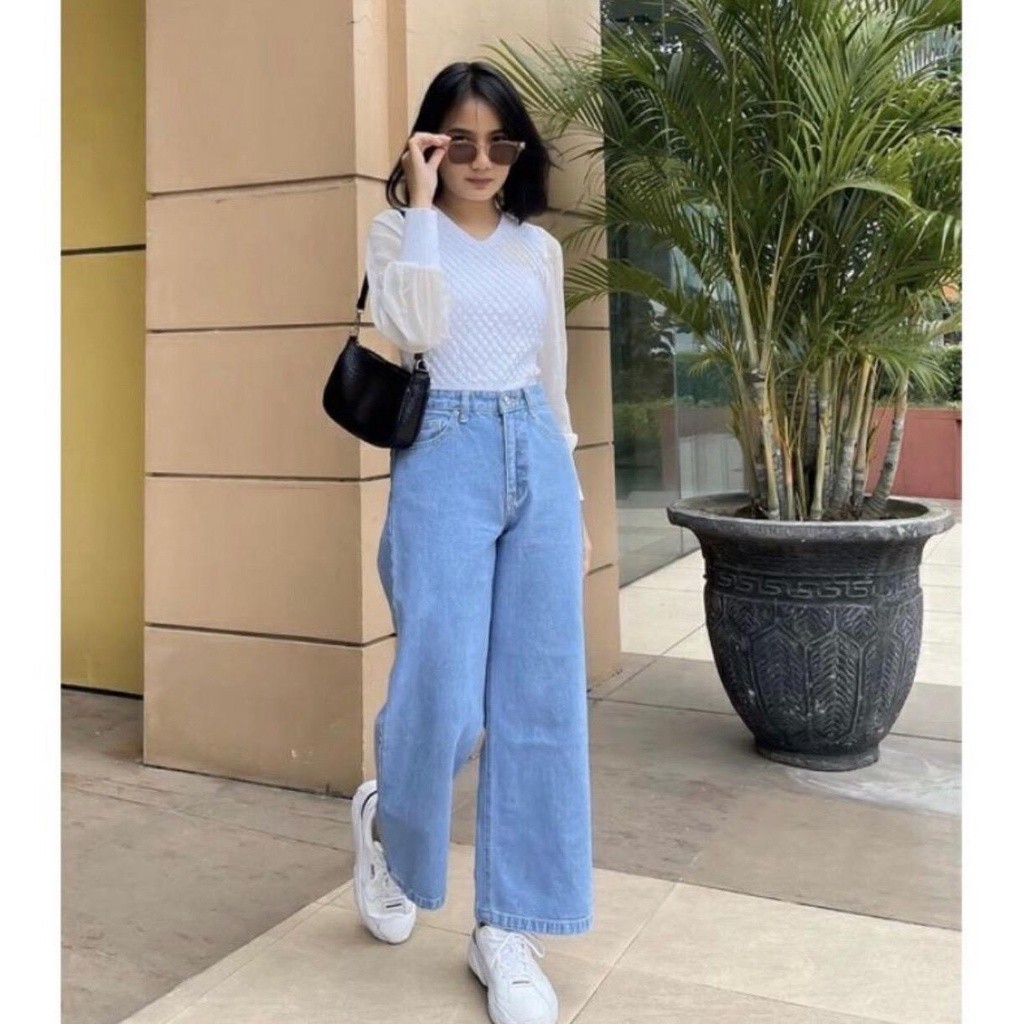 Celana Jeans Kulot Panjang Wanita Highwaist Jeans Import cullote Boyfriend Jeans Kulot Polos Hitam P