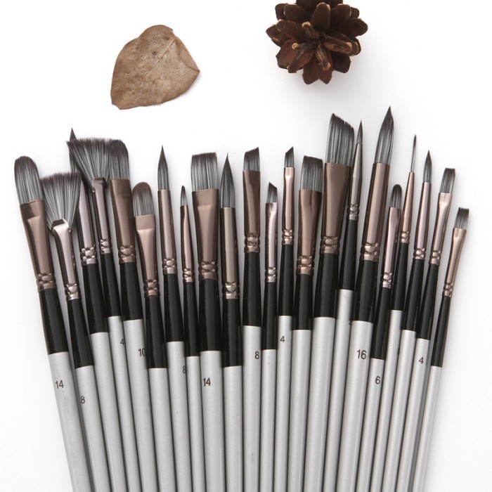 

Kuas Alat Lukis Set Cat Air Minyak Nylon Paint Art Brush 24pcs