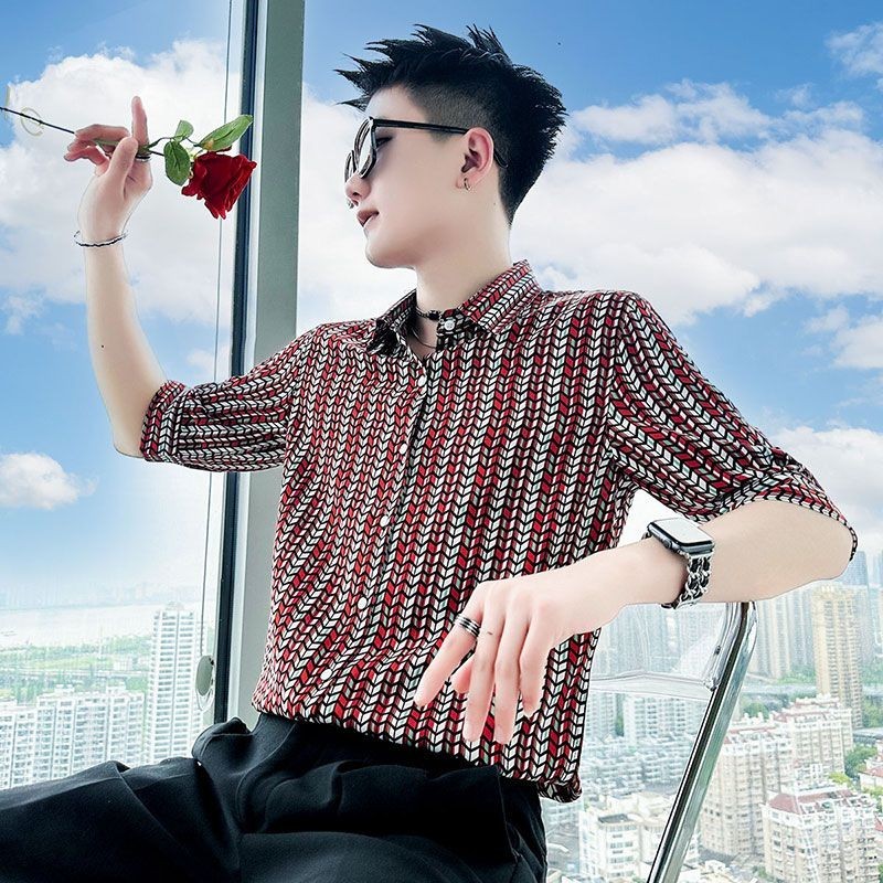 Retro plaid shirt, men's new short sleeved shirt