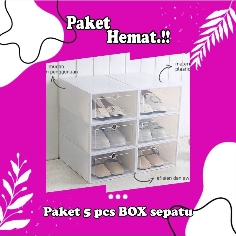 Paket 5 PCS Box Sepatu Besar Rak Sepatu Susun Rak Penyimpanan Sepatu Box Sepatu Plastik Lipat
