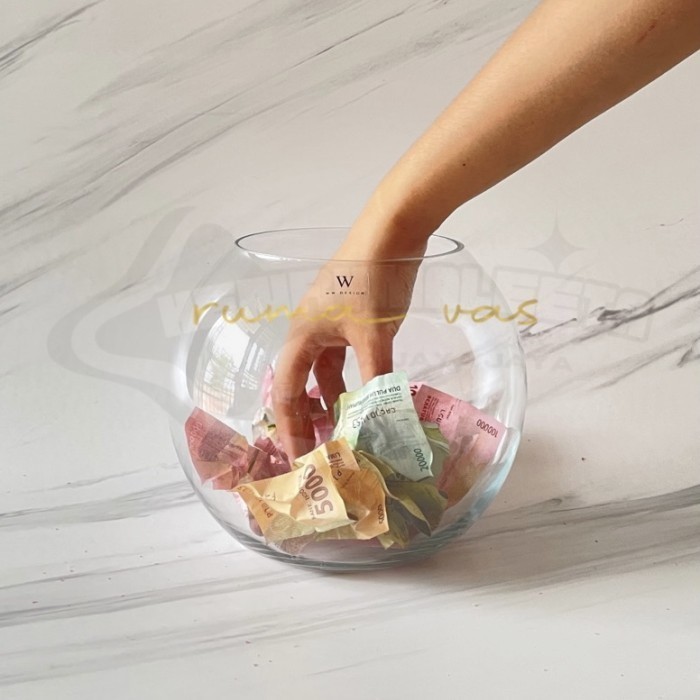 gelas undian tempat uang tips wadah lucky dip unik kaca aquarium kocok