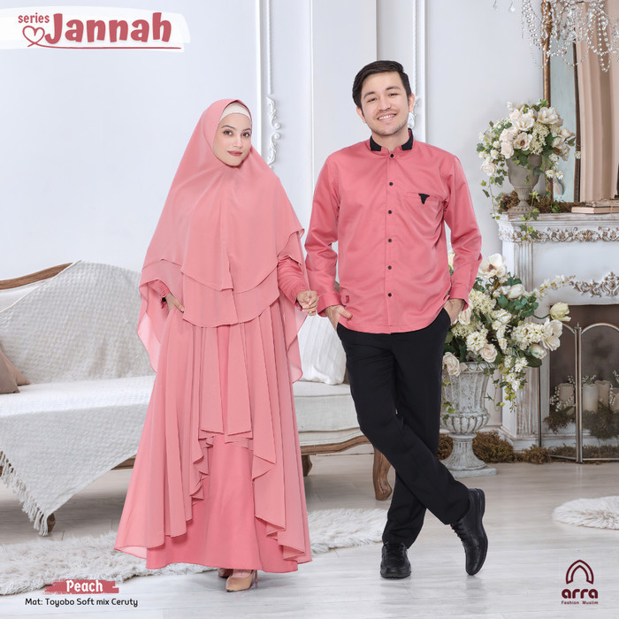 Baju Sarimbit Couple Keluarga Family Set Gamis Koko Arra Jannah Peach - Gamis Ibu, M
