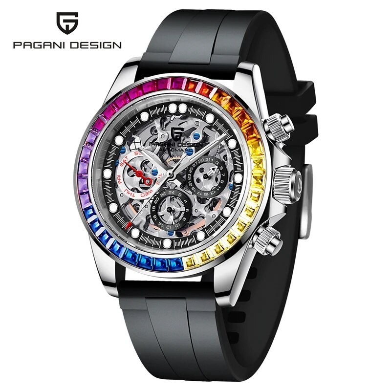 Jam Tangan Pria PAGANI DESIGN Top Luxury Brand Mechanical Automatic Watch Men Ceramic Bezel Rainbow 