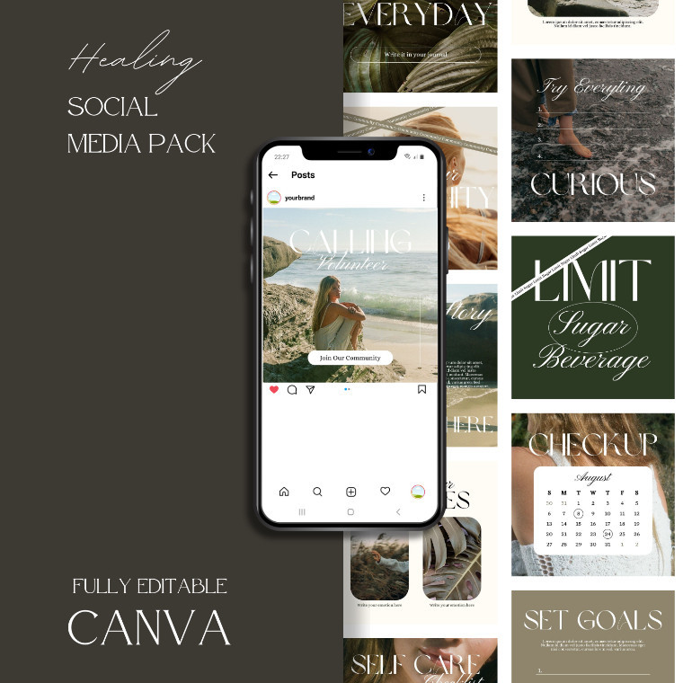 Desain 50 Template Canva Instagram Feed/Post Healing | Premium Design for Healing | Fully Editable i