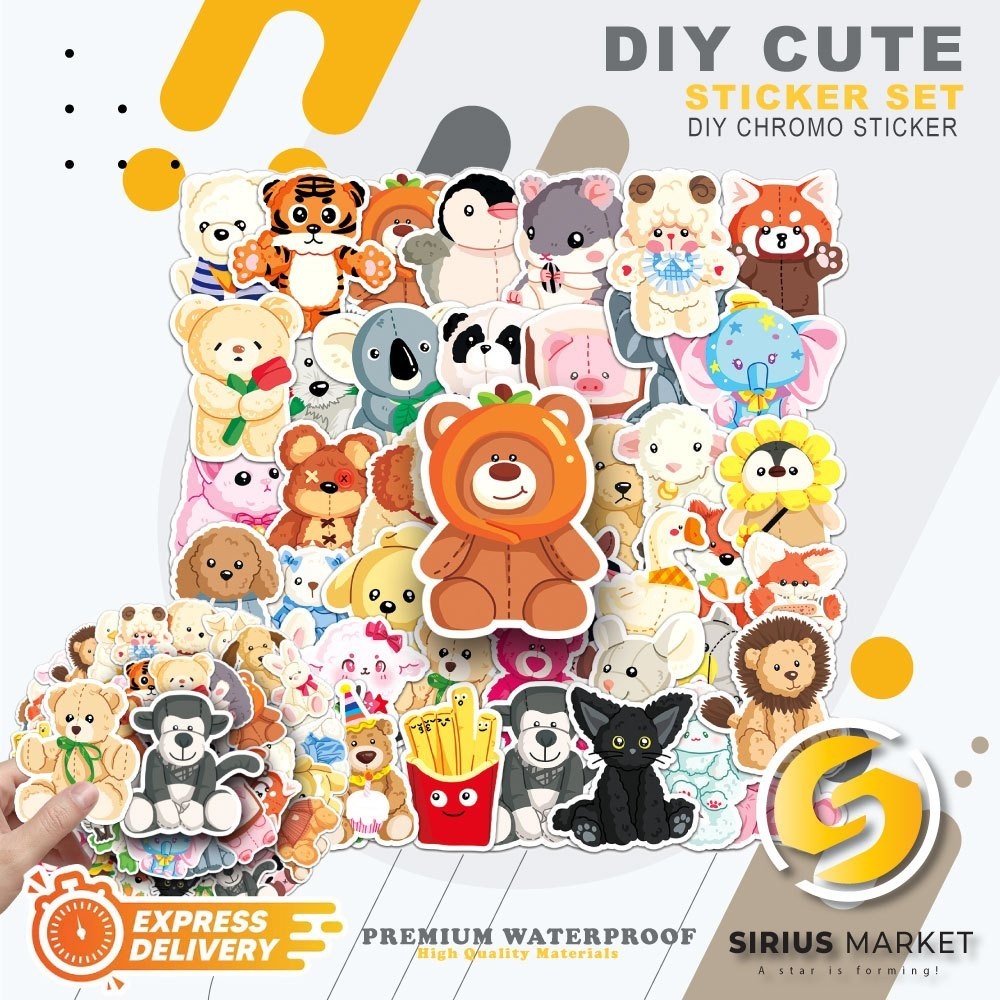 

45 PC Stickers Series Plush Toy Cartoon Animals Stickers Waterproof