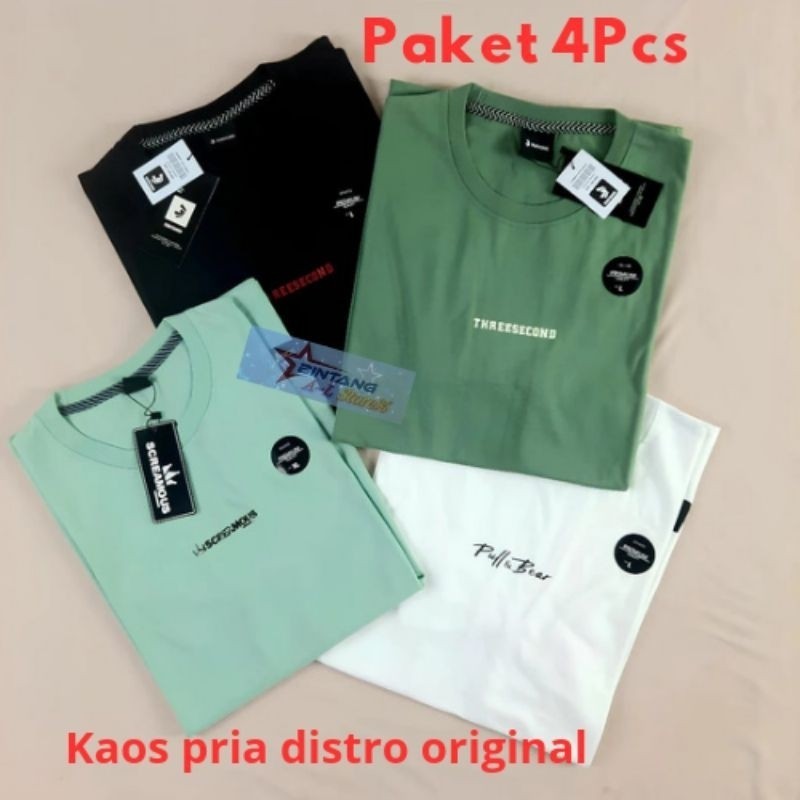 Paket 4 pcs 100 ribu kaos pria distro original premium terlaris bahan semi katun combed 24s adem lem