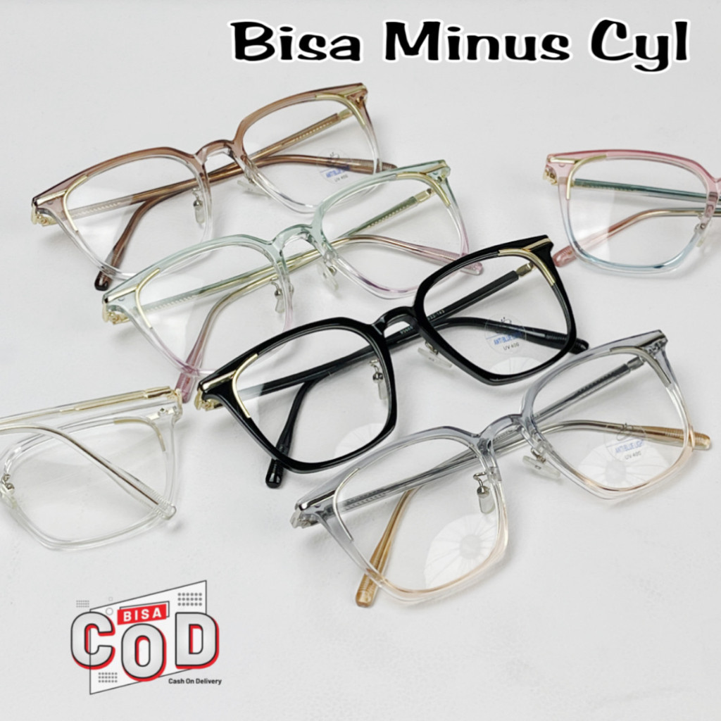 TERMURAH SE-SHOPEE -  Kacamata Wanita Model Kotak Terbaru  Lensa Minus Photocromic Bluecromic Anti R