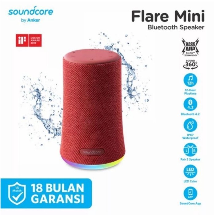 Anker Soundcore Flare Mini Bluetooth Speaker IPX7 Waterproof - Merah