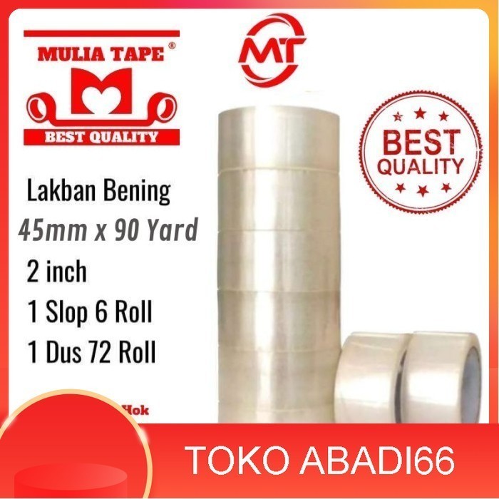 

Lakban Mulia Tape Ukuran 45mm X 90 Yard Kemasan 1 Slop - Putih