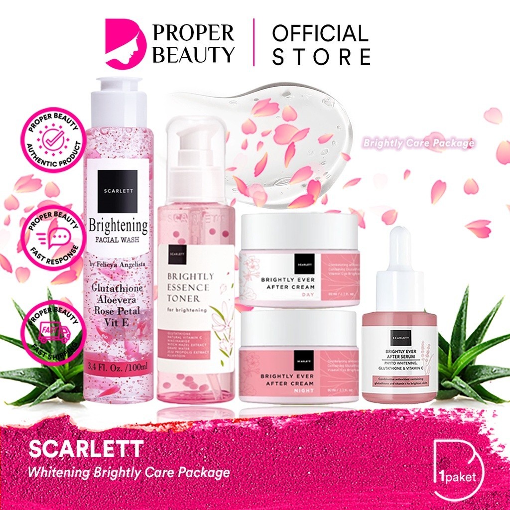 SCARLETT Whitening Brightly Care Package Indonesia / Paket Skincare Brightening Ever After / Facial 