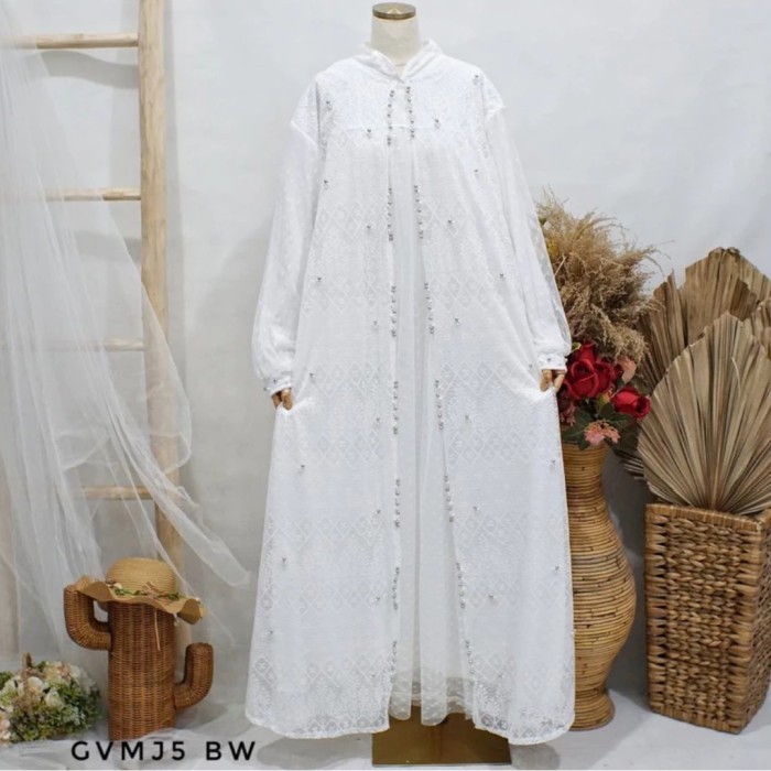 Gamis violeta 5 SUPER JUMBO pesta LD 130 140 150 brukat malika putih - LD 130