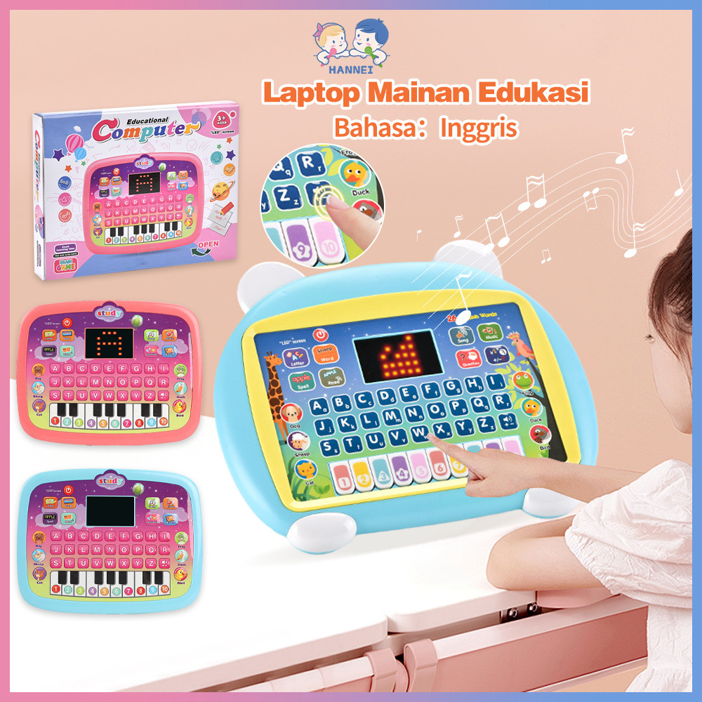 Hannei Mainan Tablet Belajar Anak Huruf Piano Tablet 2 In1 Mainan Edukasi Laptop Bayi Dan Musik