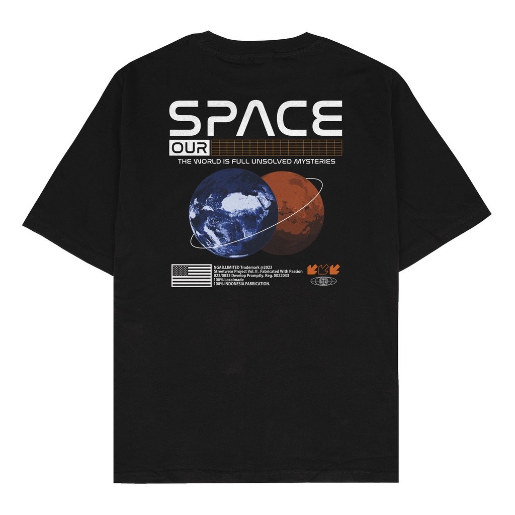 【COD】 Ngab Kaos Dewasa NgabSpace Planet Hitam NB021 Pria Wanita Cotton Combed 24s
