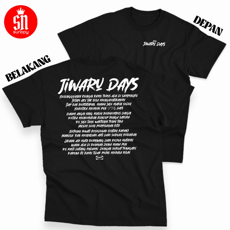 SUNOPY - Kaos Aesthetic Lirik Lagu JKT48 - Unisex Pria Wanita - Tc Cotton Combed 30s - Jiwaru Days ,