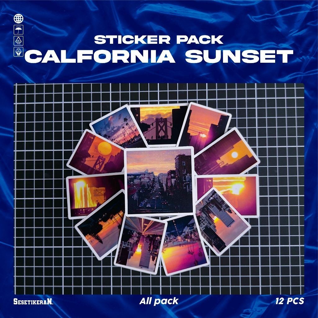 

COD✨ Sesetikeran Stiker Pack California Street Sunset Colorfull Keren Untuk Koper Laptop Skateboard