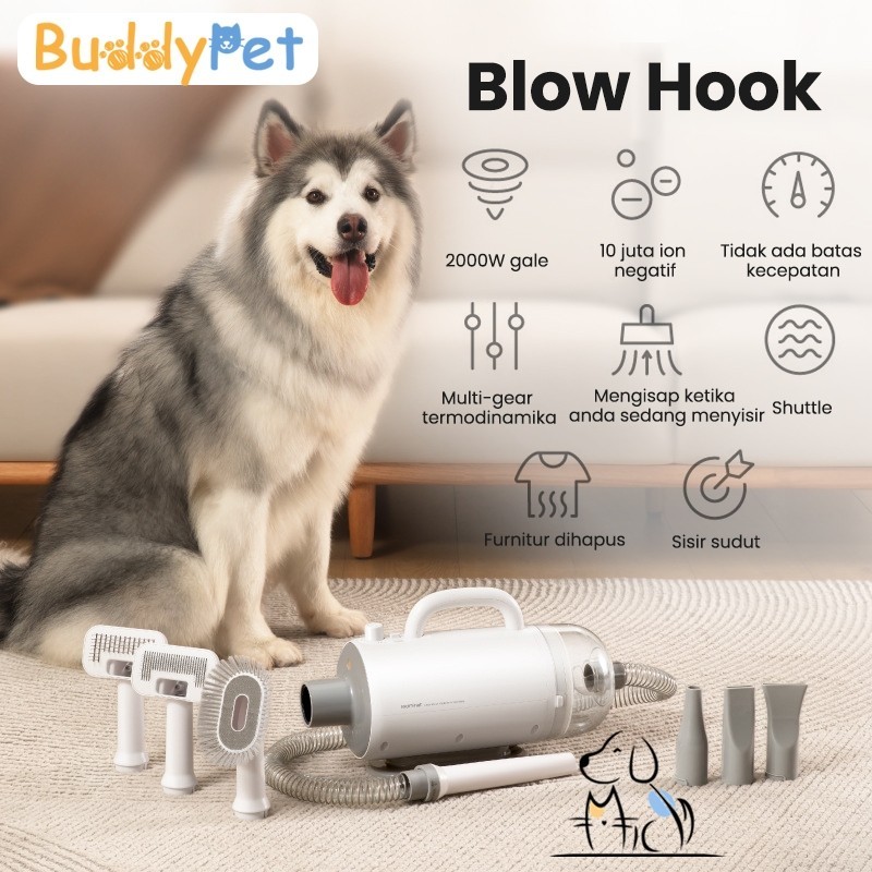 Buddypet Smart Pet Blower &amp; Grooming Vacuum Anjing Kucing Alat Pengering Rambut Untuk Anjing Kucing