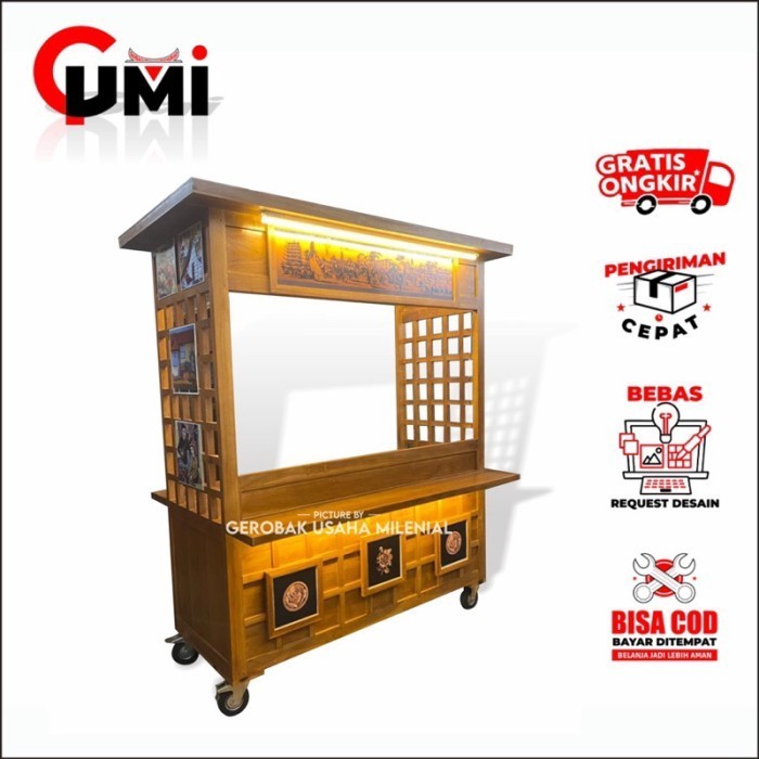Gerobak Takoyaki Model Terbaru - Model Gerobak Chinese Kekinian - Kayu Mahoni, Paket Hemat