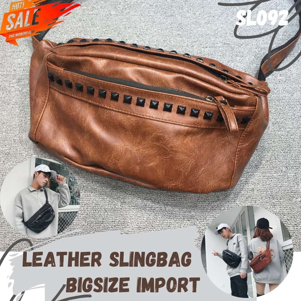 SL092 - TAS SELEMPANG KULIT PRIA IMPORT SLEMPANG COWOK SELENDANG MURAH ANTI AIR SLING BAG PREMIUM