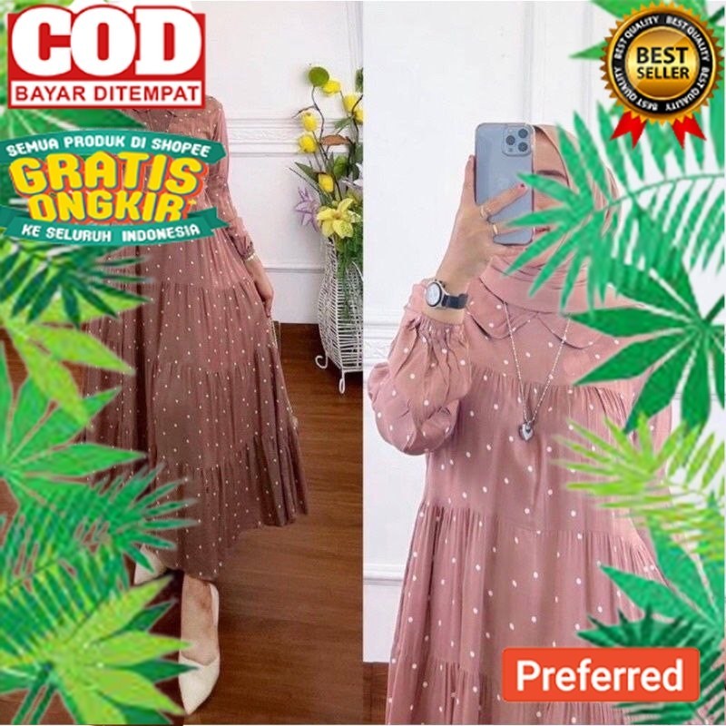 Kayra Dress Gamis Jumbo Ld 120 Wanita Fashion Muslim Bahan Rayon Premium Motif Polkadot// OUTFIT STY