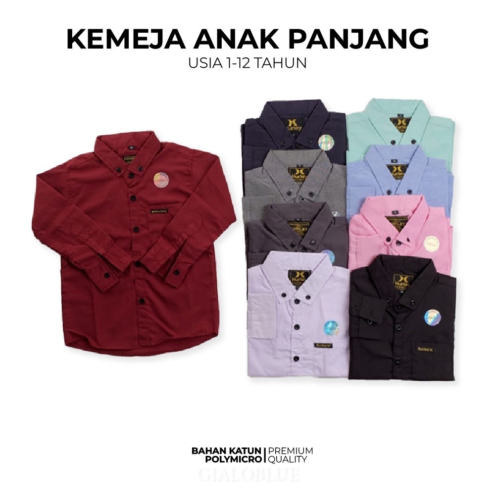 Baju Kemeja Polos Anak Laki-Laki Kemeja Distro Lengan Panjang Umur 1-12 Tahun  - Gialo Store