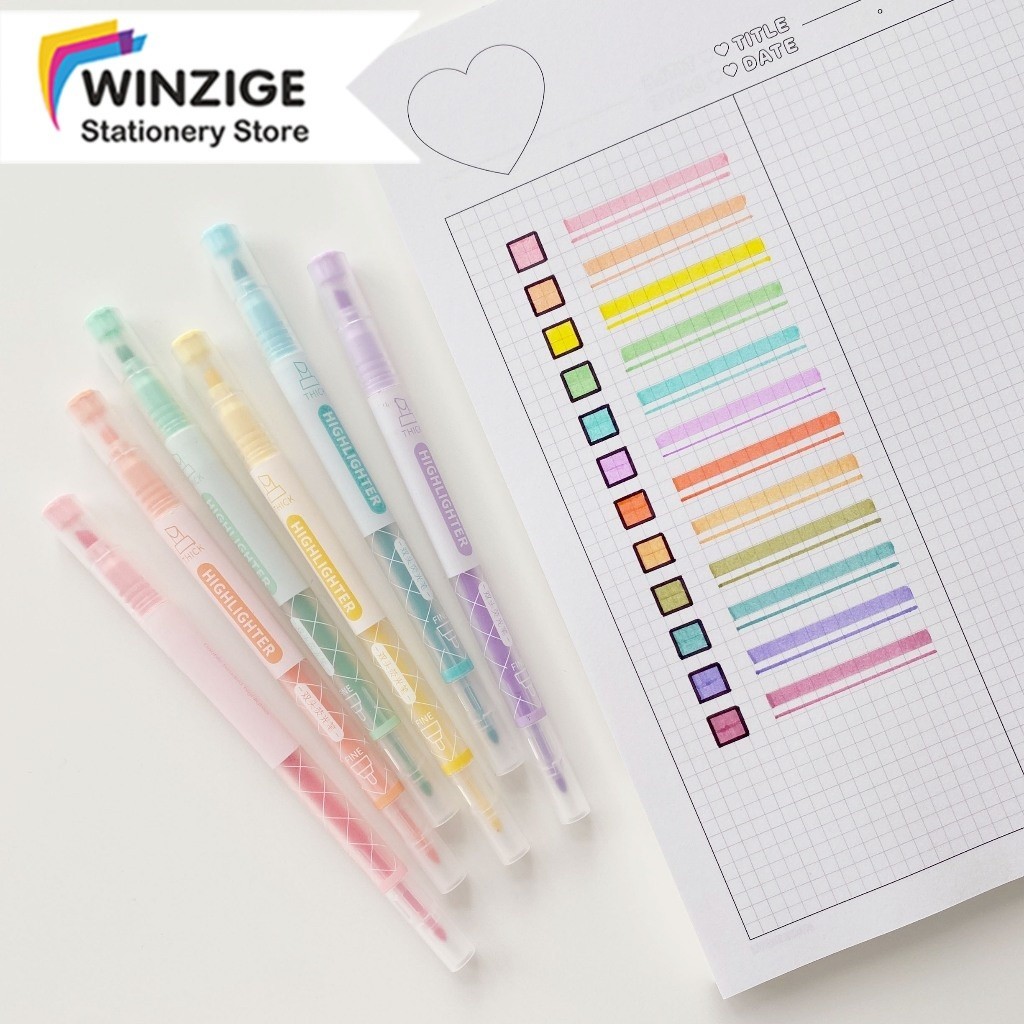 

Winzige Set 6 stabilo lucu Dual Tip Warna Pastel Murah Highlighter Pen Set Lucu Journal Marker Pen Alat Tulis