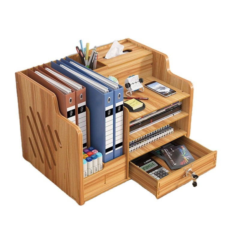 

Tonsmile Rak Buku Desktop Penata File Rak Buku Kayu Rak Buku dengan Laci untuk Desktop Kantor