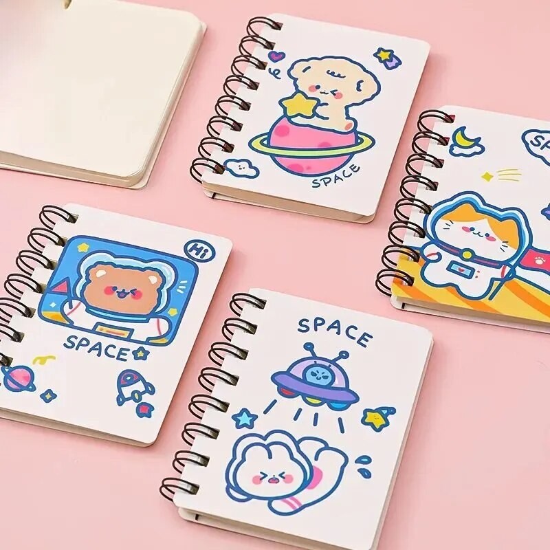 

Mini Portable A7 Notebook Student Pocket Loose-leaf Notepad Astronaut Side-flip Line Ring Notebook