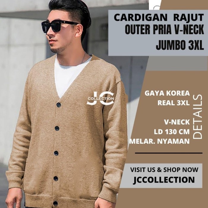 CARDIGAN RAJUT PRIA JUMBO BIG SIZE / OUTER KNITTING KARDIGAN - Coklat Kopi