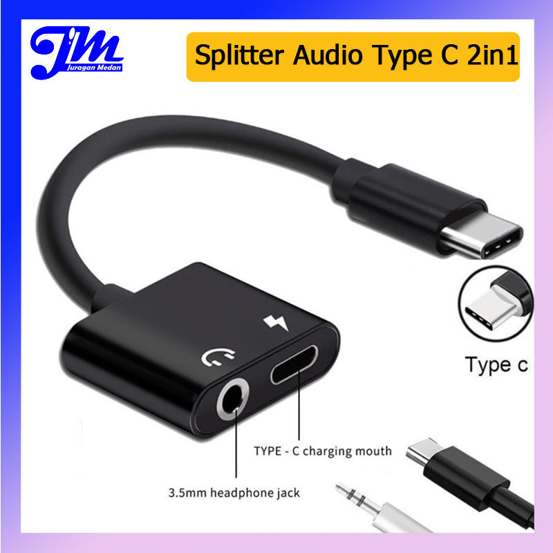 Kabel Splitter Type C To 3.5mm AUX Jack Earphone Type C 2 in 1 Headphone Audio Adapter Converter