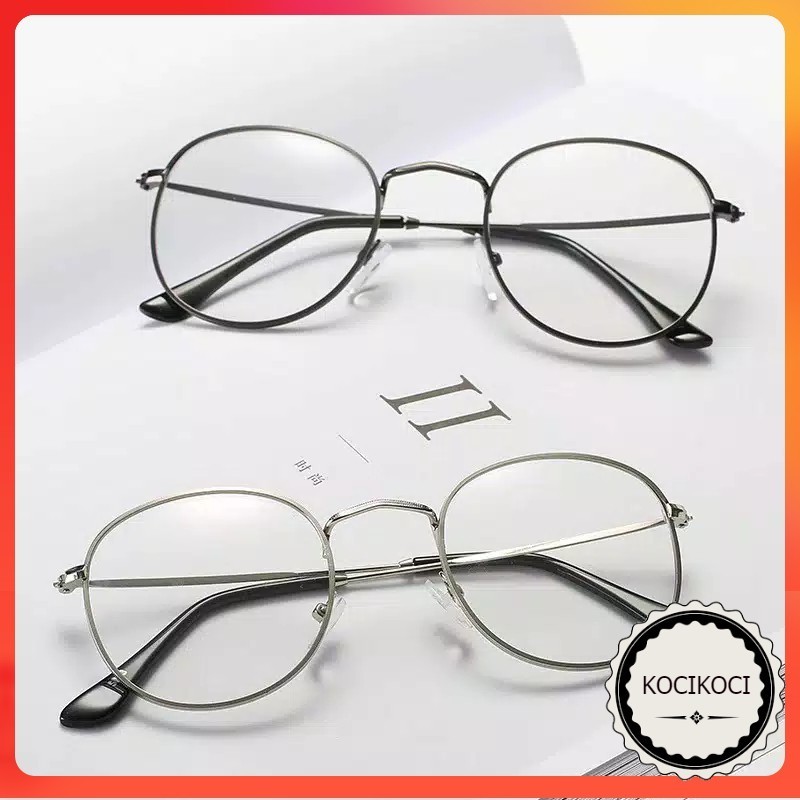 Kacamata Bulat Hitam Bingkai Lensa Transparan Bingkai Logam