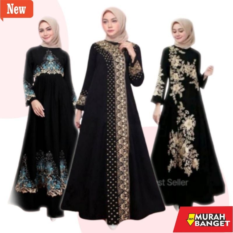 BAJU TIMUR TENGAH WANITA UNTUK LEBARAN- gamis abaya hitam turkey turki bordir arab saudi elegan mode