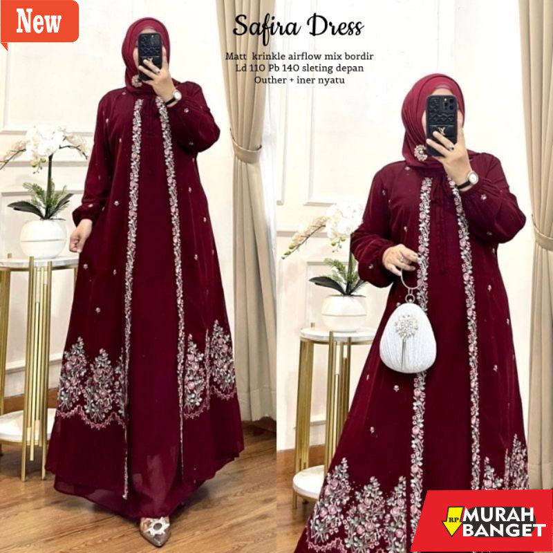 BAJU TIMUR TENGAH WANITA UNTUK LEBARAN- Gamis Bordir Premium Matt Cerinkle Jumbo Ld 120 Bordir Bunga