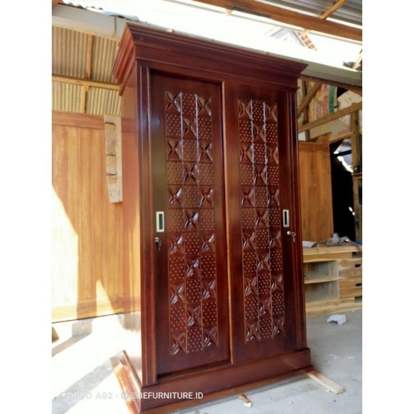 

PROMO SPESIAL lemari pakaian / lemari baju 2 pintu sliding atau geser minimalis kayu jati murah