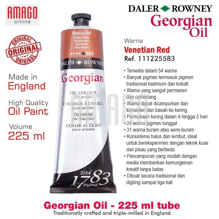 

Cat Minyak Lukis DALER-ROWNEY Georgian Oil Paint 225 ml - Venetian Red - 111225583