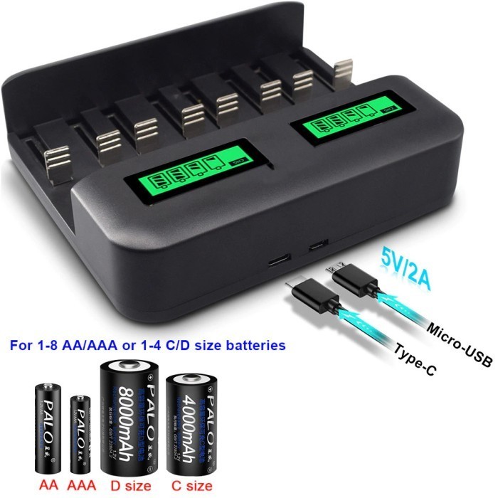 Charger Baterai 8 Slot Dual LCD for AA AAA