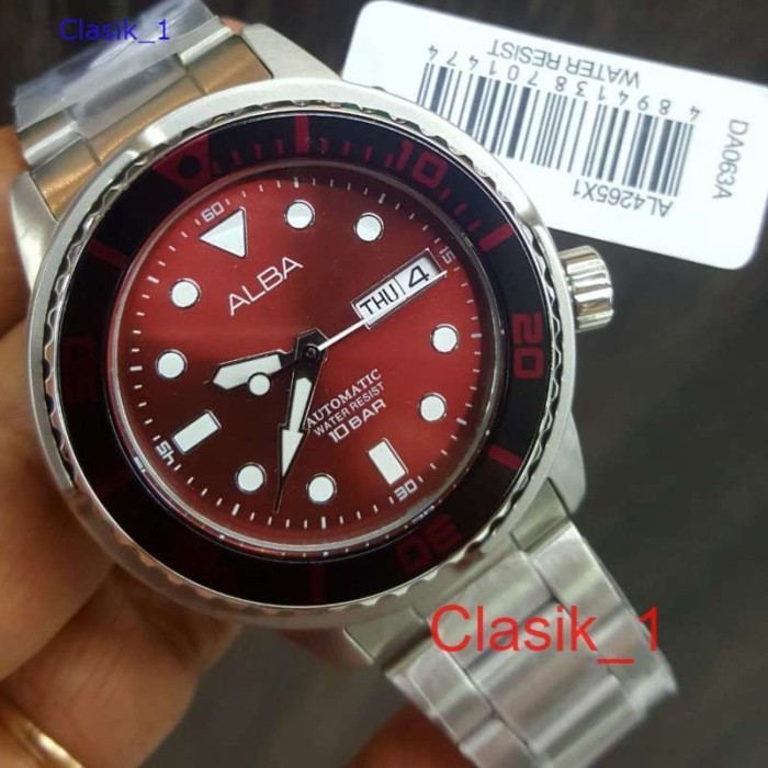 Original 100% Jam Tangan Pria Automatic ALBA AL4265 AL4265X1 RED DIAL Garansi Resmi 1 tahun