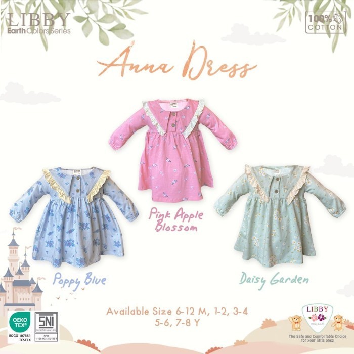 ✨BEST✨ -Libby Anna Dress Terusan Baju Perempuan Anak Bayi - pink, 6-12bln