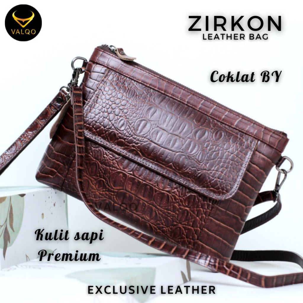 [VALQO] ZIRKON Tas kulit sapi Motif BY Clutch Kulit Pouch Wanita Tas Tangan Kulit