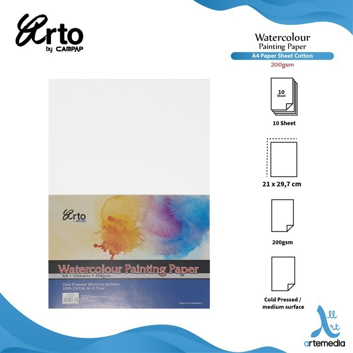 

Kertas Cat Air Arto A4 Watercolor Paper Sheet - CELLULOSE 200gm