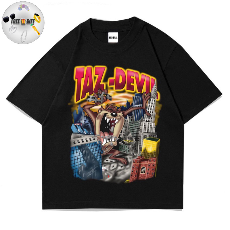 [FREE GIFT] Kaos Baju TAZMANIA DEVIL | T-SHIRT OVERSIZE HITAM VINTAGE | BOOTLEG PREMIUM | Streetwear