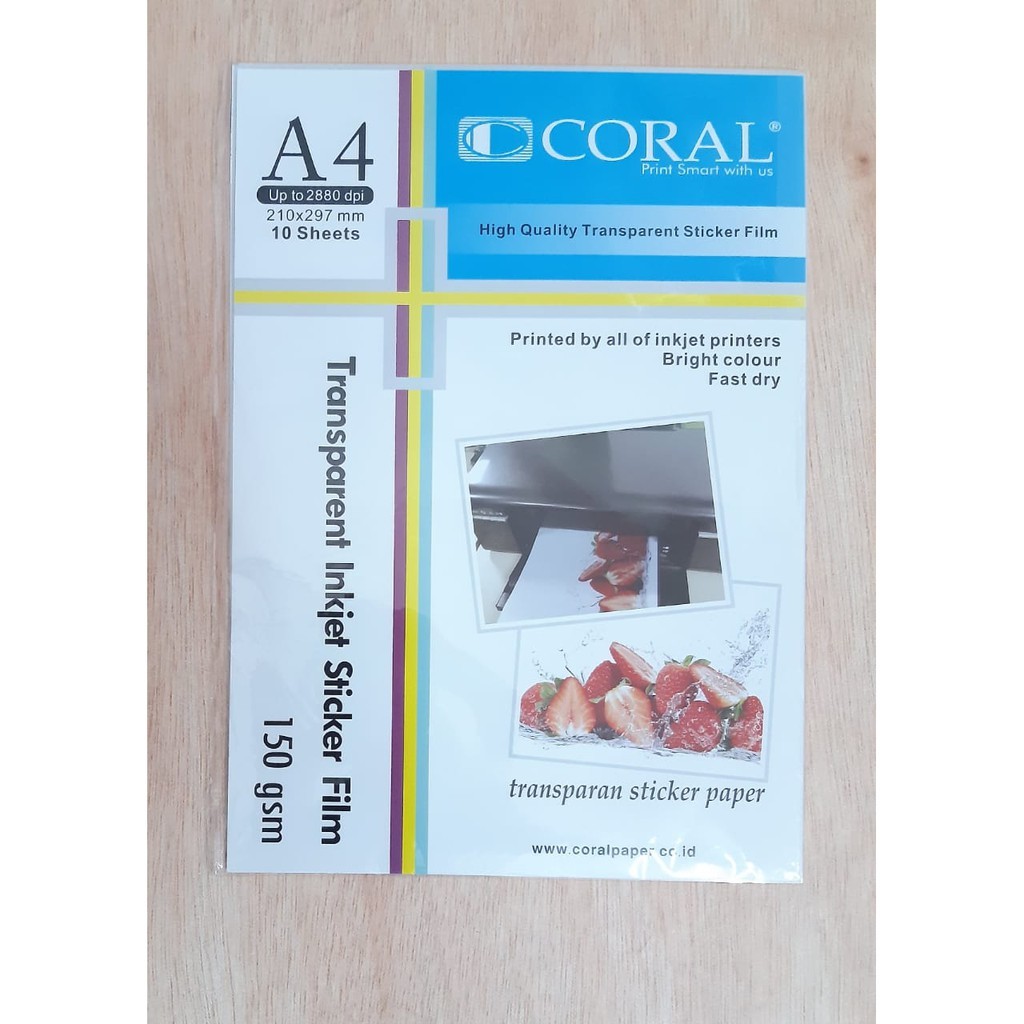 

KERTAS FOTO STIKER TRANSPARAN A4 150 GR ISI 10 LBR INKJET TRANSPARENT STICKER FILM PHOTO PAPER