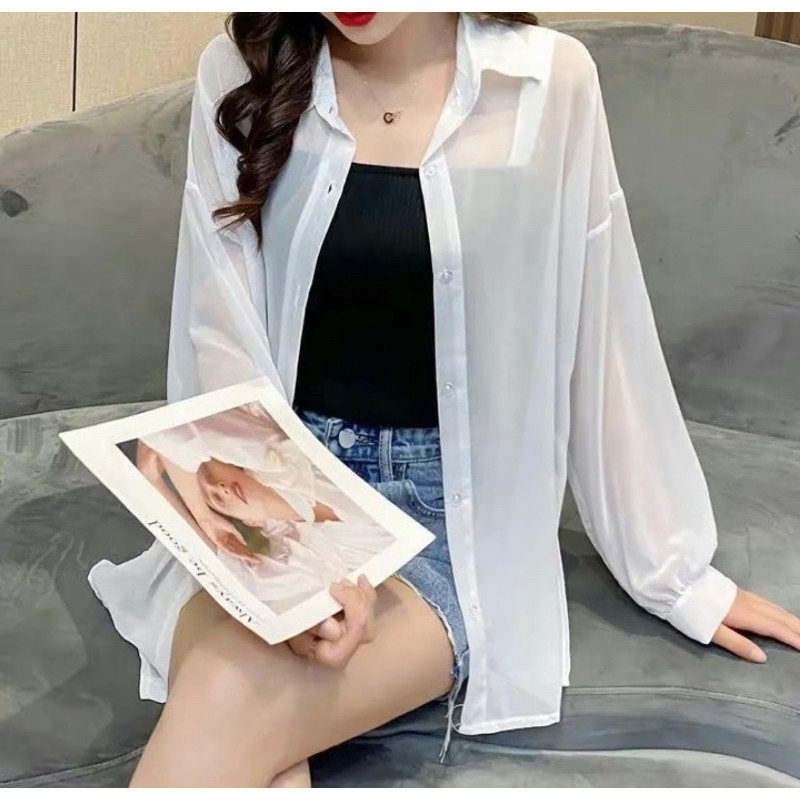Kemeja transparan korean style / kemeja oversize ceruti / kemeja outer terbaruby ssabeen