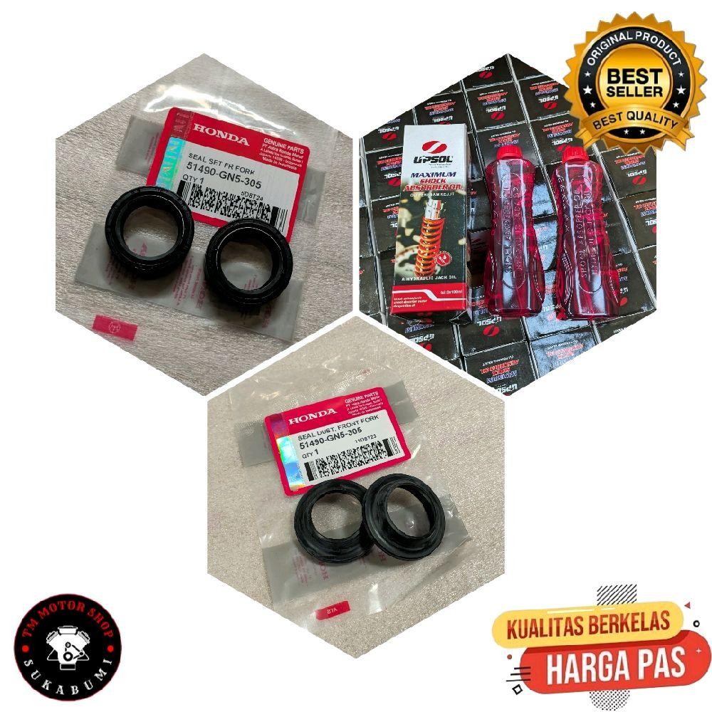 Paket Seal Shock Depan + Seal Tutup Debu + Oli Shockbreaker Depan All Honda Beat, Scoopy, Spacy, Var