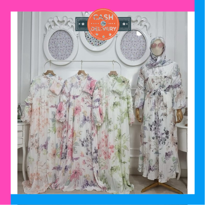 GAMIS KEKINIAN WANITA LEBARAN / Gamis Ceruty Set Hijab Meijiwang